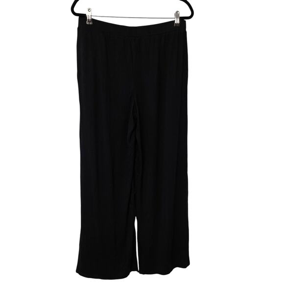 Susan Graver Soleil Knit Black Wide Leg Pull On Pants Slits M - Picture 3 of 3